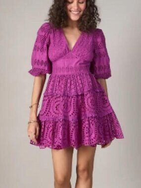 Cynthia rowley purple magenta mini dress a line shape and puff sleeves NWT